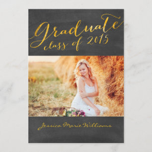 Chalkboard Graduation Party   Goldfolie Einladung