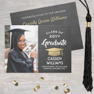 Chalkboard Grau & Gold Abschluss Foto Einladung