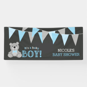 Chalkboard Gray Teddy Bear Boy Baby Dusche Banner