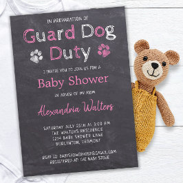Chalkboard Guard Dog Duty Pink Girl Baby Dusche Einladung