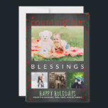 Chalkboard Happy Holidays Foto zählt Segnungen Feiertagskarte<br><div class="desc">Rustikale Tafel Weihnachten Gruß Familie Foto Collage Card - Reads 'zählt unsere Segnungen' in modernen, roten und weißen Ferienfarben. Fügen Sie vier beliebte Fotos hinzu, um eine Kollektion von Fotos zu erstellen, ob es sich nun um das neue Kind in der Familie, Foto, Fotos, Enkel, Fotos für Neugeborene oder Fotos...</div>