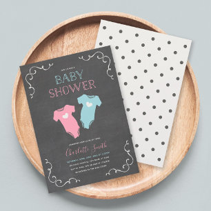 Chalkboard Herts Twins Boy and Girl Baby Shower Einladung