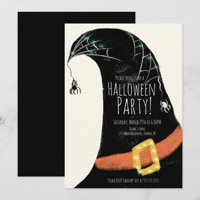 Chalkboard Hexenhutkostüm Halloween Geburtstag in Einladung (Vorne/Hinten)