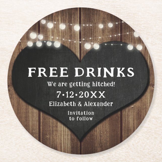 Chalkboard Hitched Wedding Save the Date Runder Pappuntersetzer (Vorderseite)