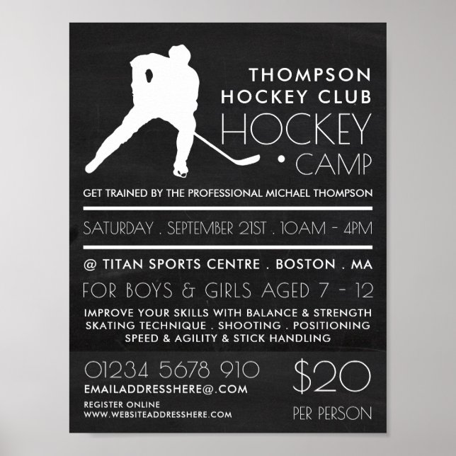 Chalkboard, Hockey Camp Werbung Poster (Vorne)