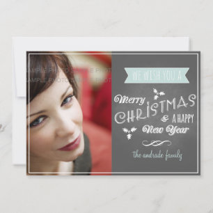 Chalkboard Holiday Flat Card Blue Christmas Scroll Feiertagskarte