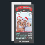 Chalkboard Holiday Foto Card Feiertagskarte<br><div class="desc">Coole und moderne Chalkboard Happy Holidays Fotokarte mit lustigen grafischen Schriftart,  Bannern und dekorativen Hängendekoren an der Tafel oder im Chalkboard Hintergrund. Handgezeichnete Abbildung von McBooboo.</div>