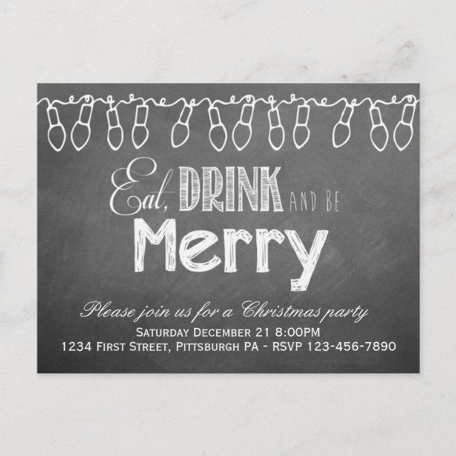 Chalkboard Holiday Party Postkarte Einladung (Vorderseite)