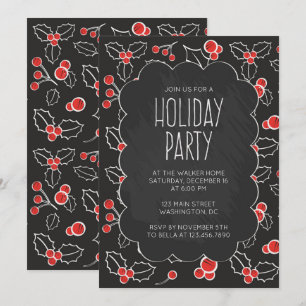 Chalkboard Holly Berries Einladung zur Feier