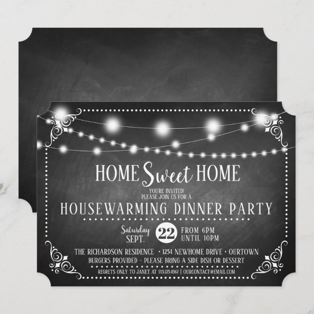Chalkboard Housewarming Dinner Party Einladung (Vorne/Hinten)