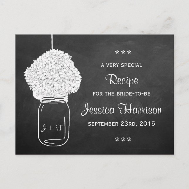 Chalkboard Hydrangea Mason Jar Bridal Recipe Cards Einladungspostkarte (Vorderseite)