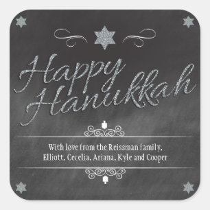 Chalkboard-Imitate Silver Glitzer Hanukkah Quadratischer Aufkleber