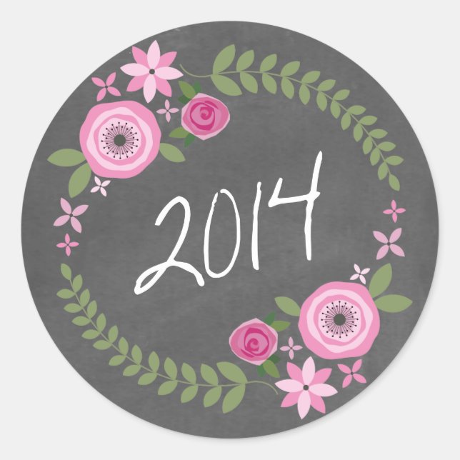 Chalkboard Inspiriert Rosa Blumenreath 2014 Grad Runder Aufkleber (Vorderseite)