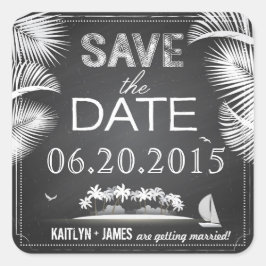 Chalkboard Island Zielmarke Save the Date Quadratischer Aufkleber