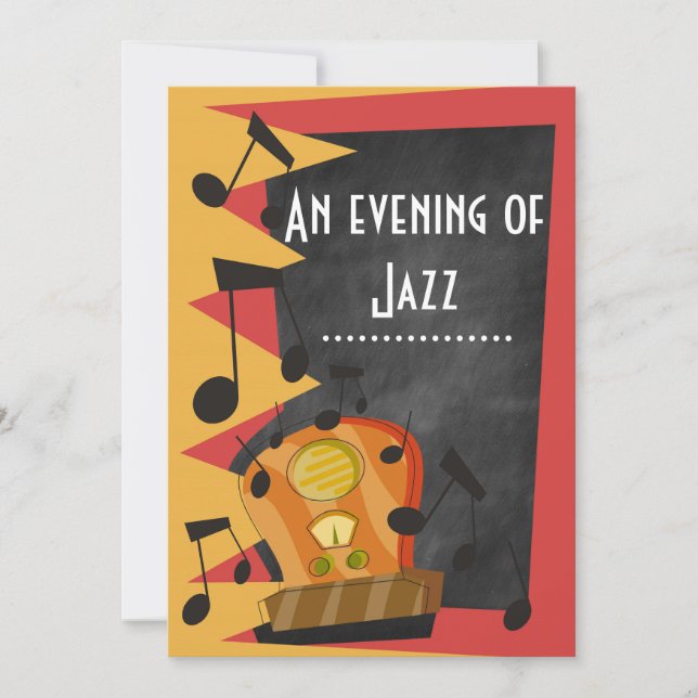 Chalkboard Jazz Blues Theme Party Einladung (Vorderseite)