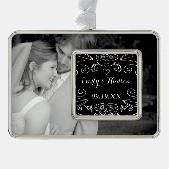 Chalkboard Jubiläum Hochzeit Sweetheart Fotos Rahmen-Ornament Silber (Vorderseite)
