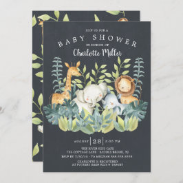 Chalkboard Jungle Animals Baby Dusche Einladung