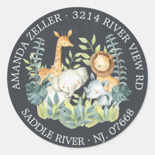 Chalkboard Jungle Baby Dusche Rücksendeadresse Eti Runder Aufkleber