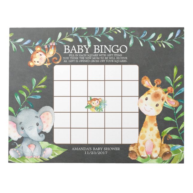 Chalkboard Jungle Baby Shooter Bingo Game Notepad Notizblock (Vorderseite)