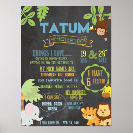 Chalkboard Jungle Party personalisiert 1-jähriges  Poster