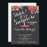 Chalkboard-Karten für Urlaubserlebnisse Party Einladung<br><div class="desc">Überraschende Party Einladung Karten für eine Dame oder vielleicht ein Paar. Rote Weihnachtsferien Blume und Grün vor einem Kalkbrett Hintergrund. Ich habe dieses Design so Set,  dass es "RETIREMENT-PARTY" sagt,  aber Sie können es auf alles ändern,  was Sie wollen.</div>
