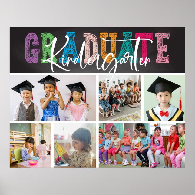 Chalkboard Kindergarten Graduate Foto Collage Poster (Vorne)