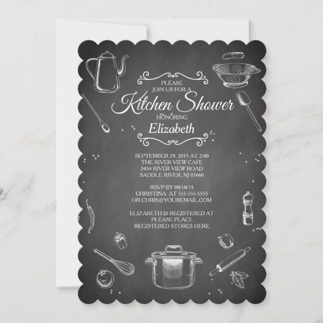 Chalkboard Kitchen Bridal Dusche Einladung (Vorderseite)