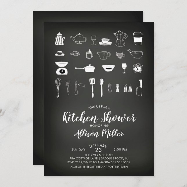 Chalkboard Kitchen Bridal Dusche Einladung (Vorne/Hinten)
