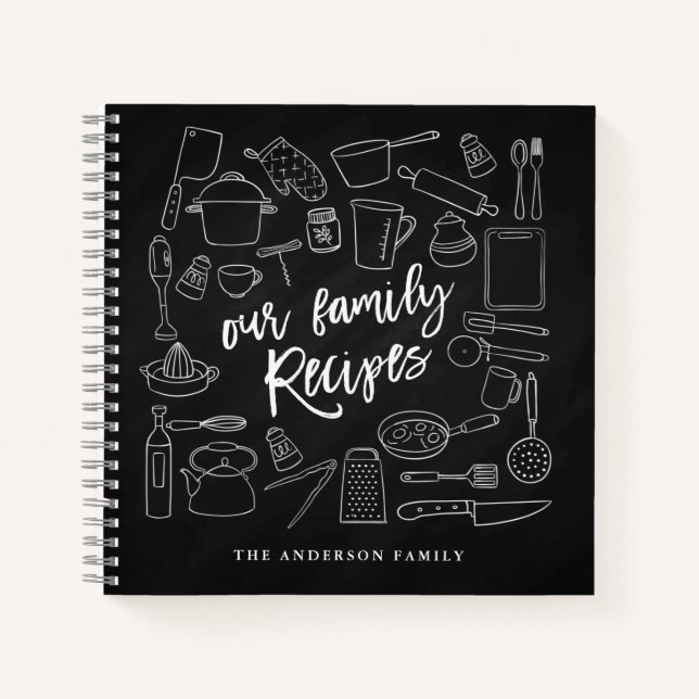 Chalkboard Kitchen Tools Personalisiert Rezept  Notizbuch (Vorderseite)