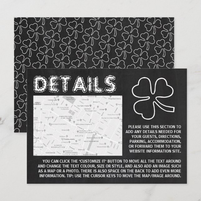 Chalkboard Kleeblatt, St Patrick's Day Detail Card Einladung (Vorne/Hinten)