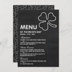 Chalkboard-Kleeblatt, St Patrick's Day Menu Card Einladung