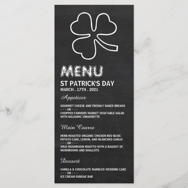 Chalkboard-Kleeblatt, St Patrick's Day Menu Card Menükarte (Vorderseite)