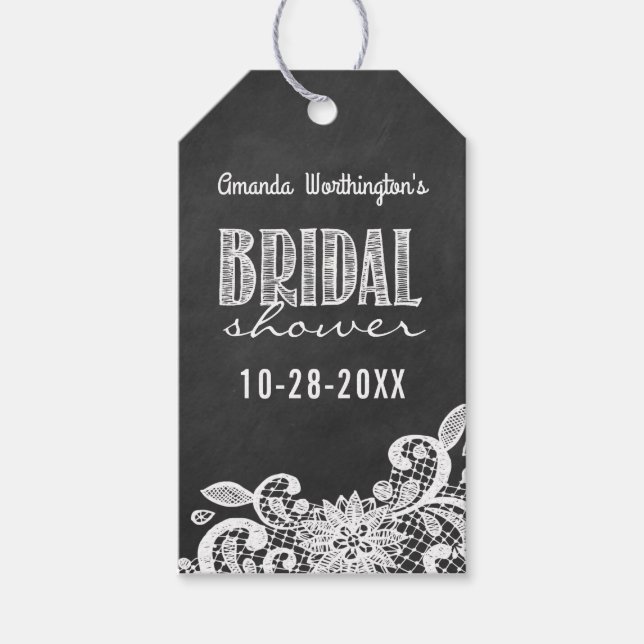 Chalkboard Lace Brautparty Gefallen Geschenktasten Geschenkanhänger (Vorderseite)