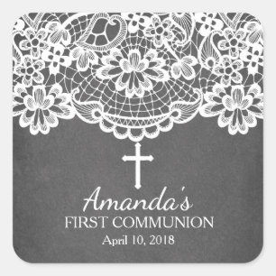 Chalkboard Lace First Holy Communion Sticker