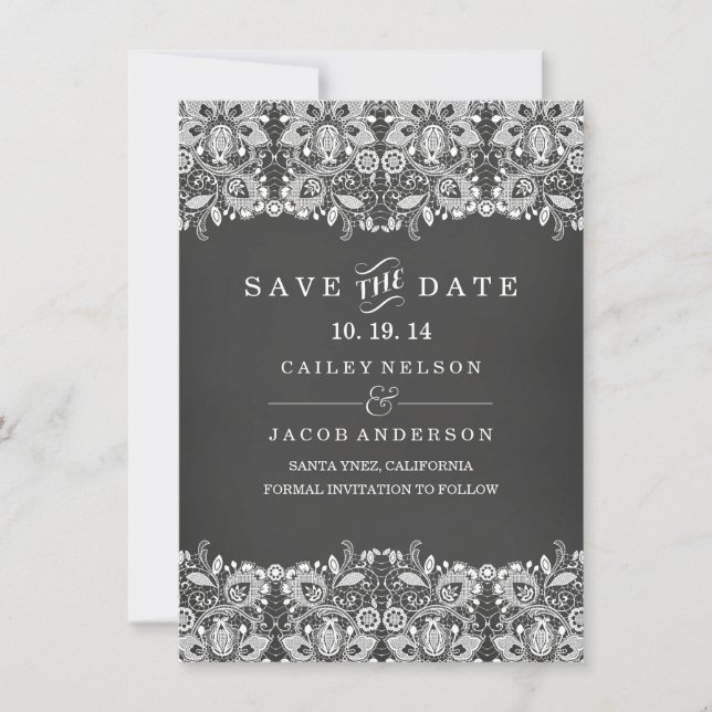 Chalkboard & Lace Save the Date Card (Vorderseite)