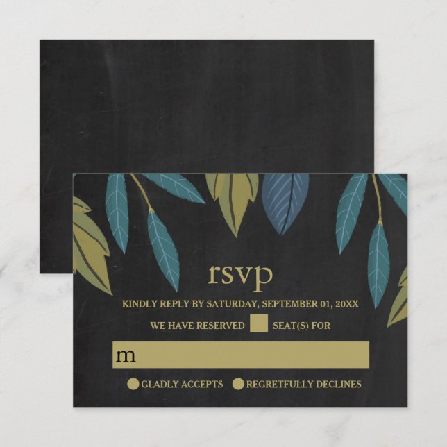 Chalkboard Leaf Wedding RSVP Karte (Vorne/Hinten)