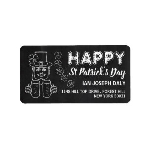 Chalkboard Leprechaun, St Patrick's Day Adressaufkleber