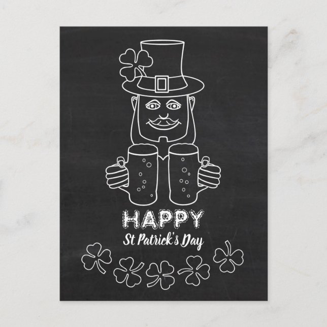Chalkboard Leprechaun, St Patrick's Day Postkarte (Vorderseite)