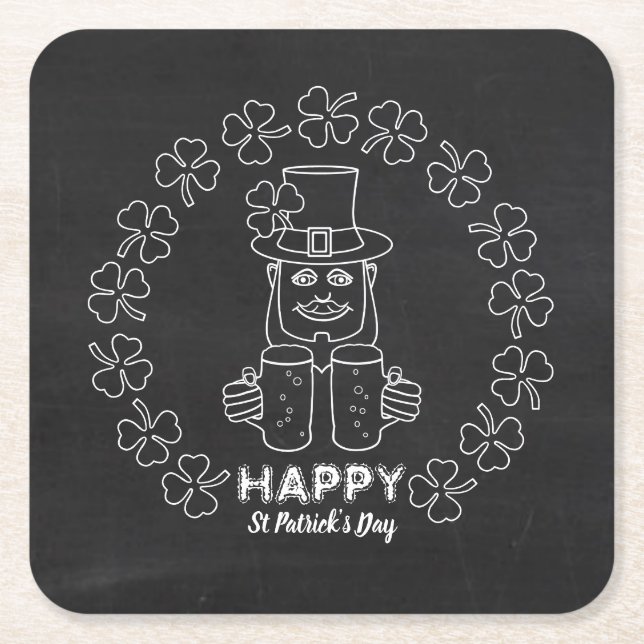 Chalkboard Leprechaun, St Patrick's Day Rechteckiger Pappuntersetzer (Vorderseite)
