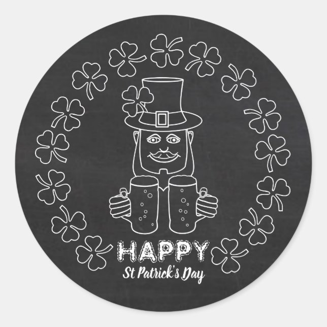 Chalkboard Leprechaun, St Patrick's Day Runder Aufkleber (Vorderseite)