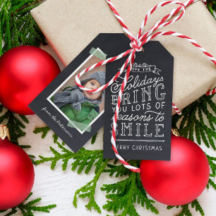 Chalkboard Lettering Holiday Foto Gift Tags Geschenkanhänger