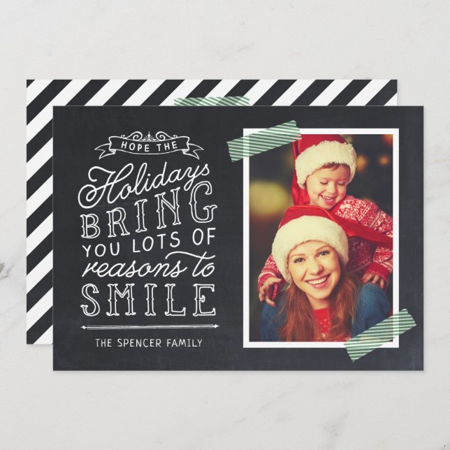 Chalkboard Letting Holiday Foto Card Feiertagskarte (Vorne/Hinten)