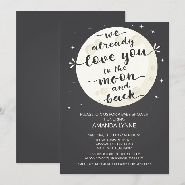Chalkboard Liebe Moon & Back Baby Dusche einladen Einladung (Vorne/Hinten)