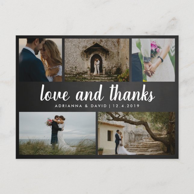 Chalkboard-Liebe und Dank fünf Hochzeitsslips Foto Postkarte (Vorderseite)