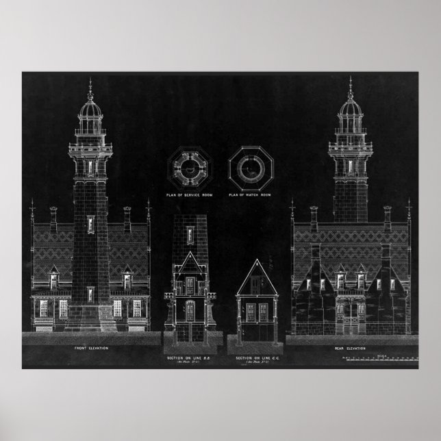 Chalkboard Lighthouse Pläne Poster (Vorne)