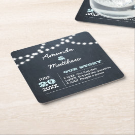 Chalkboard Lights Aqua Personalisierte Hochzeit Rechteckiger Pappuntersetzer