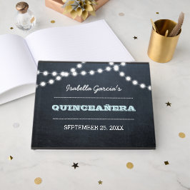 Chalkboard Lights Aqua Quinceñera Gästebuch