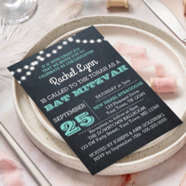Chalkboard Lights Aquamarin Bat Mitzvah Einladung