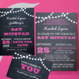 Chalkboard Lights Dark Pink Bat Mitzvah Einladung