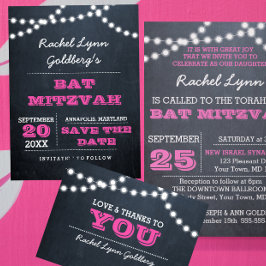 Chalkboard Lights Dark Pink Bat Mitzvah Vielen Dan Dankeskarte